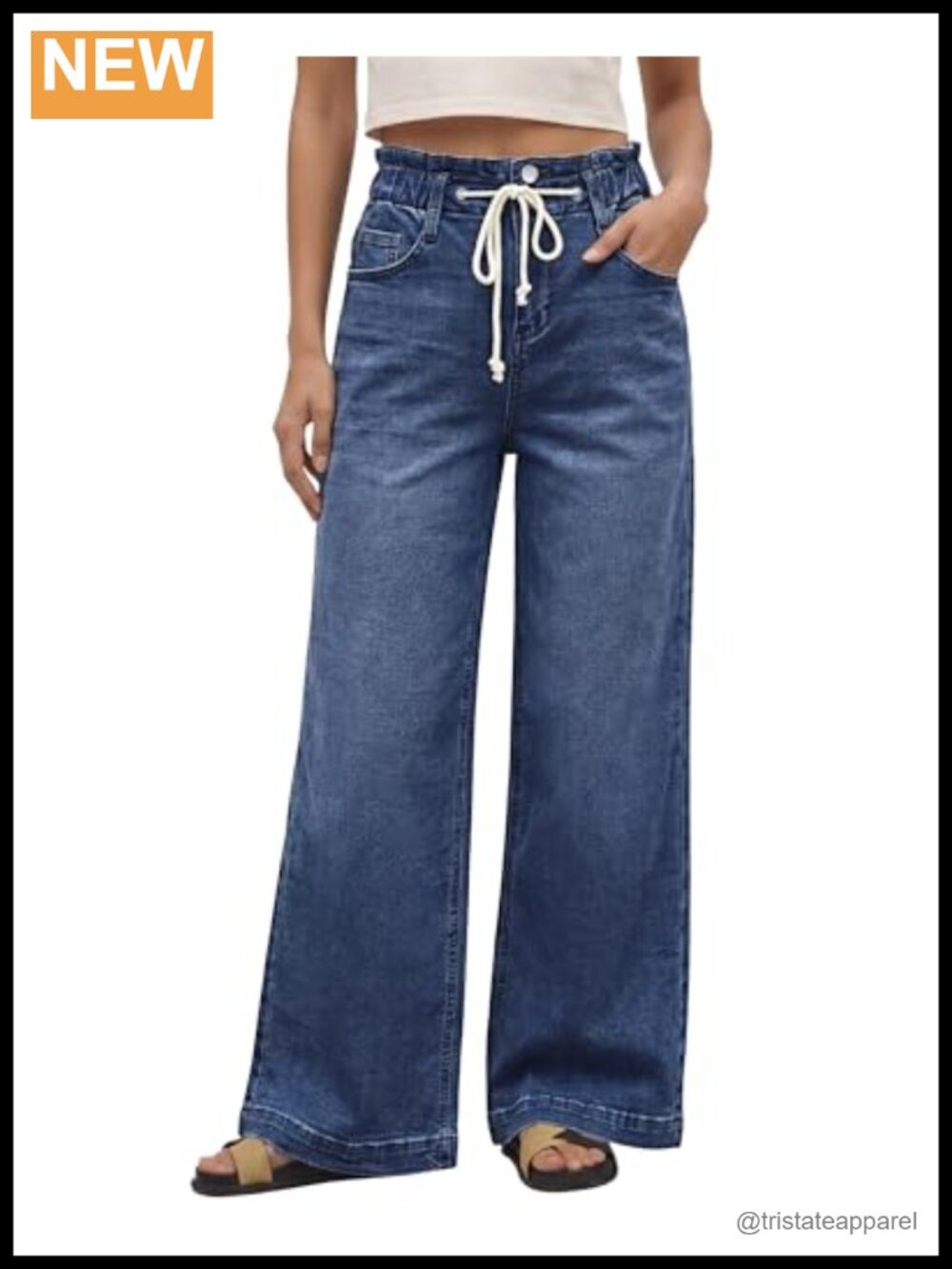 High Waisted Wide Leg Stretch Jeans Elastic Waist Bell Bottom Baggy Pants